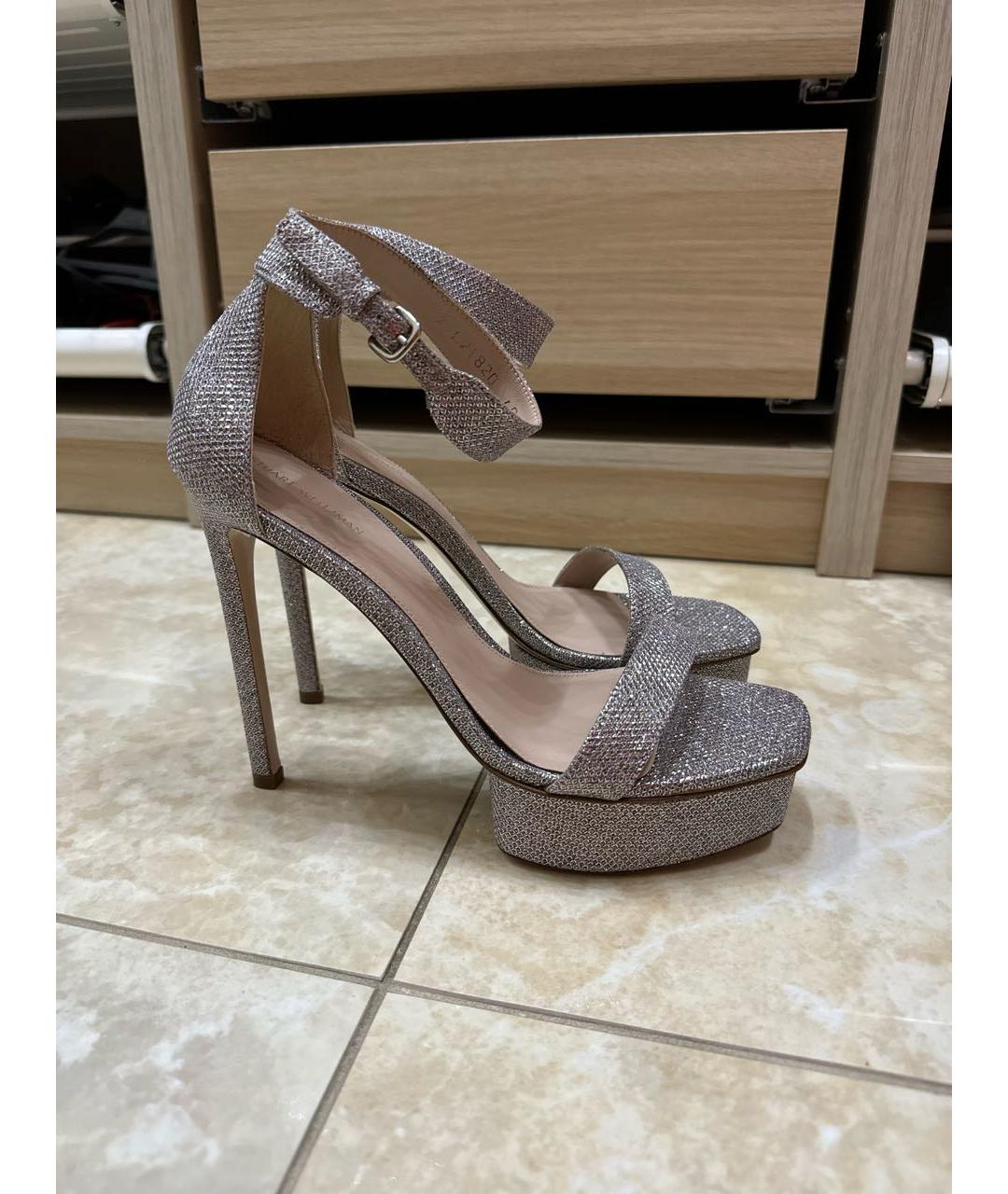 STUART WEITZMAN Серебряные кожаные босоножки, фото 7
