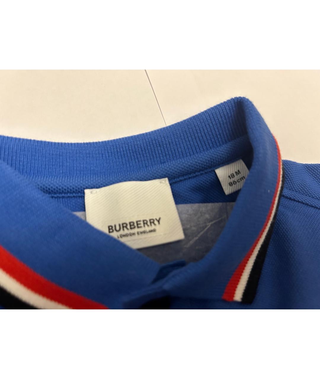 BURBERRY Голубая хлопковая детская футболка, фото 3