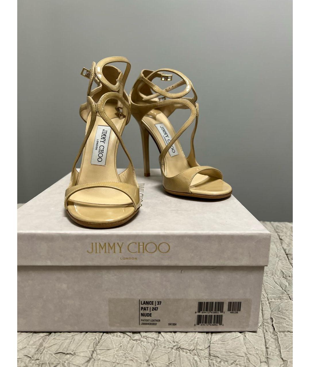 JIMMY CHOO Бежевые кожаные босоножки, фото 2