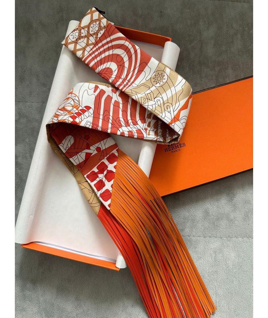 HERMES Оранжевый шелковый шарф, фото 4