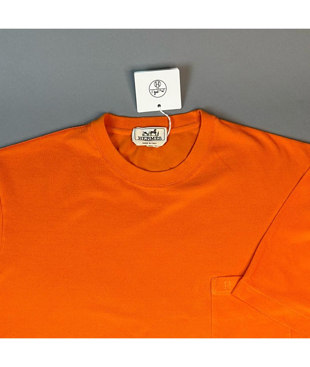 HERMES PRE-OWNED Оранжевая хлопко-эластановая футболка, фото 3