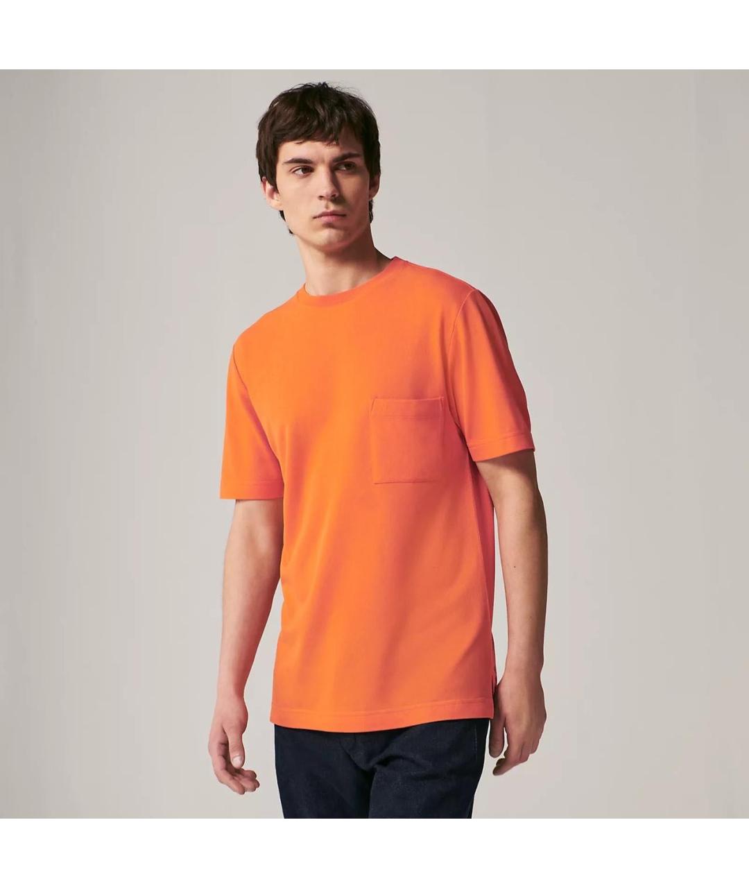 HERMES PRE-OWNED Оранжевая хлопко-эластановая футболка, фото 5