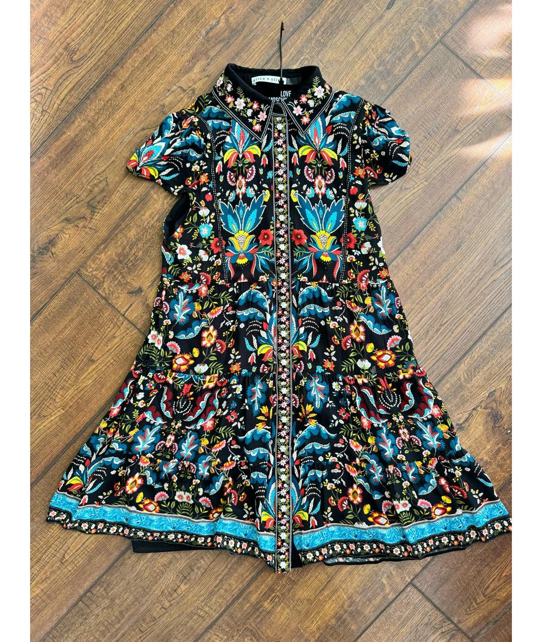 ALICE+OLIVIA Черное вискозное повседневное платье, фото 4