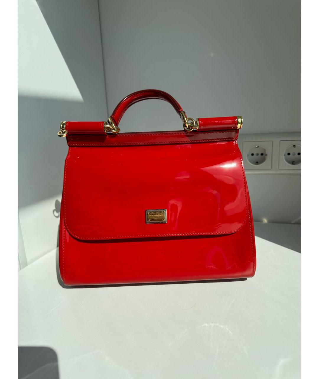 DOLCE&GABBANA Красная сумка с короткими ручками из лакированной кожи, фото 9