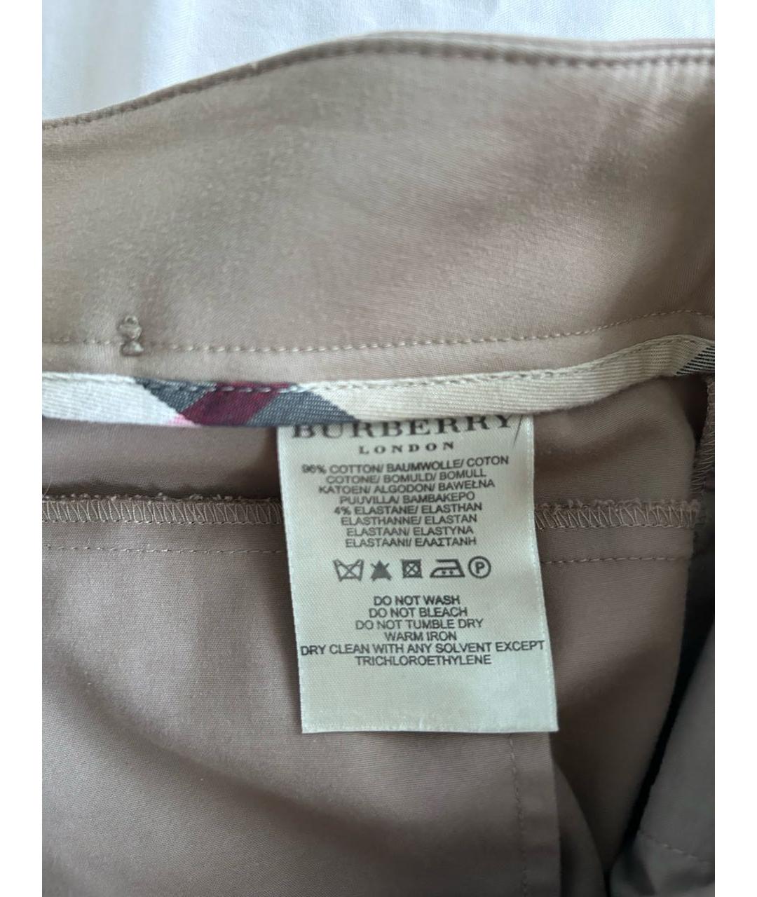 BURBERRY Бежевые хлопко-эластановые прямые брюки, фото 6