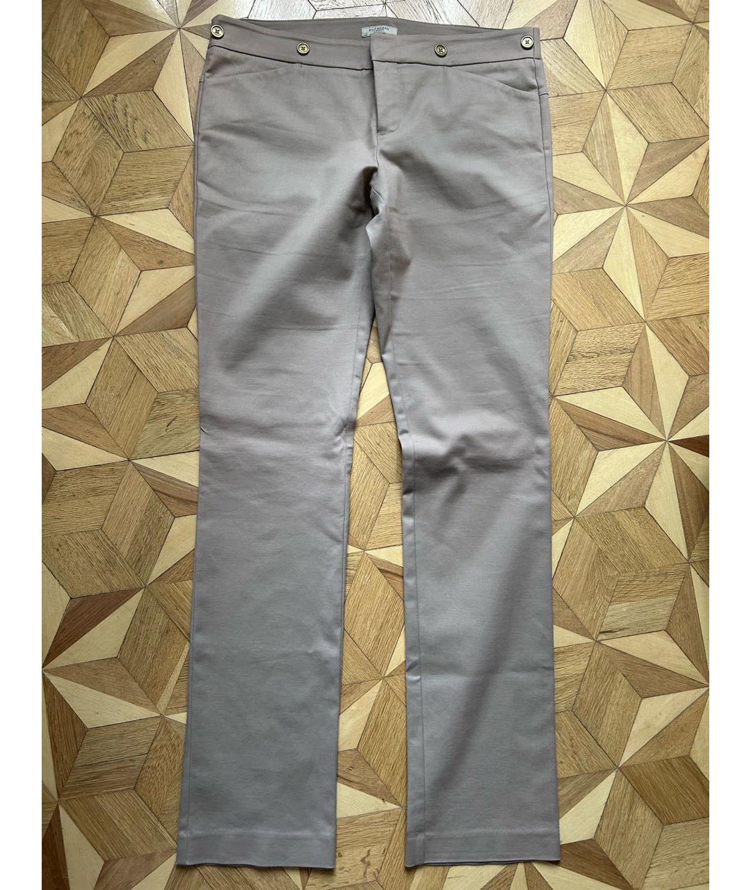 BURBERRY Бежевые хлопко-эластановые прямые брюки, фото 7