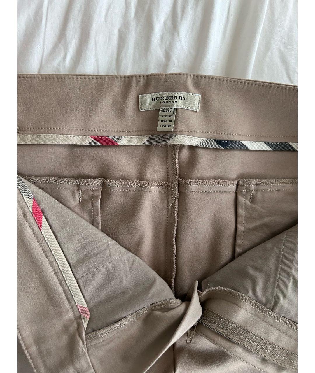 BURBERRY Бежевые хлопко-эластановые прямые брюки, фото 4
