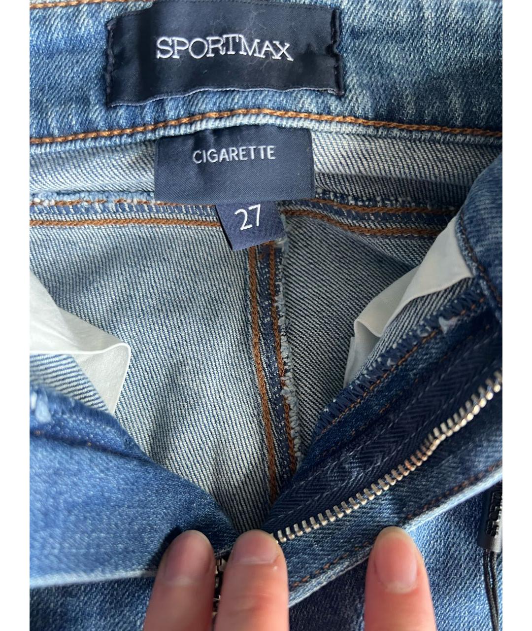 SPORTMAX Голубые хлопко-эластановые джинсы слим, фото 3