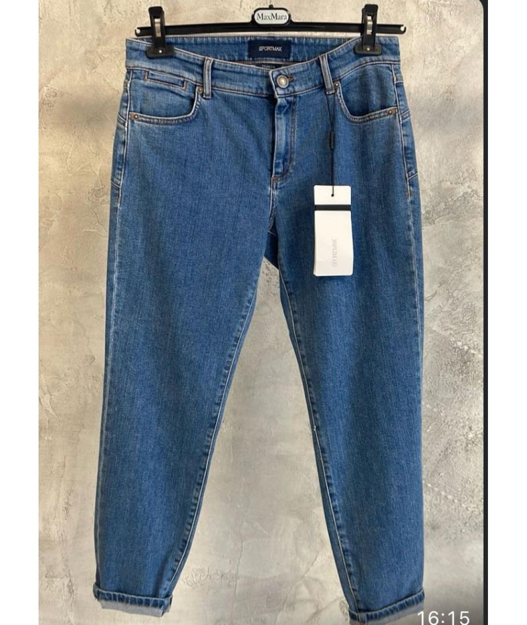 SPORTMAX Голубые хлопко-эластановые джинсы слим, фото 8