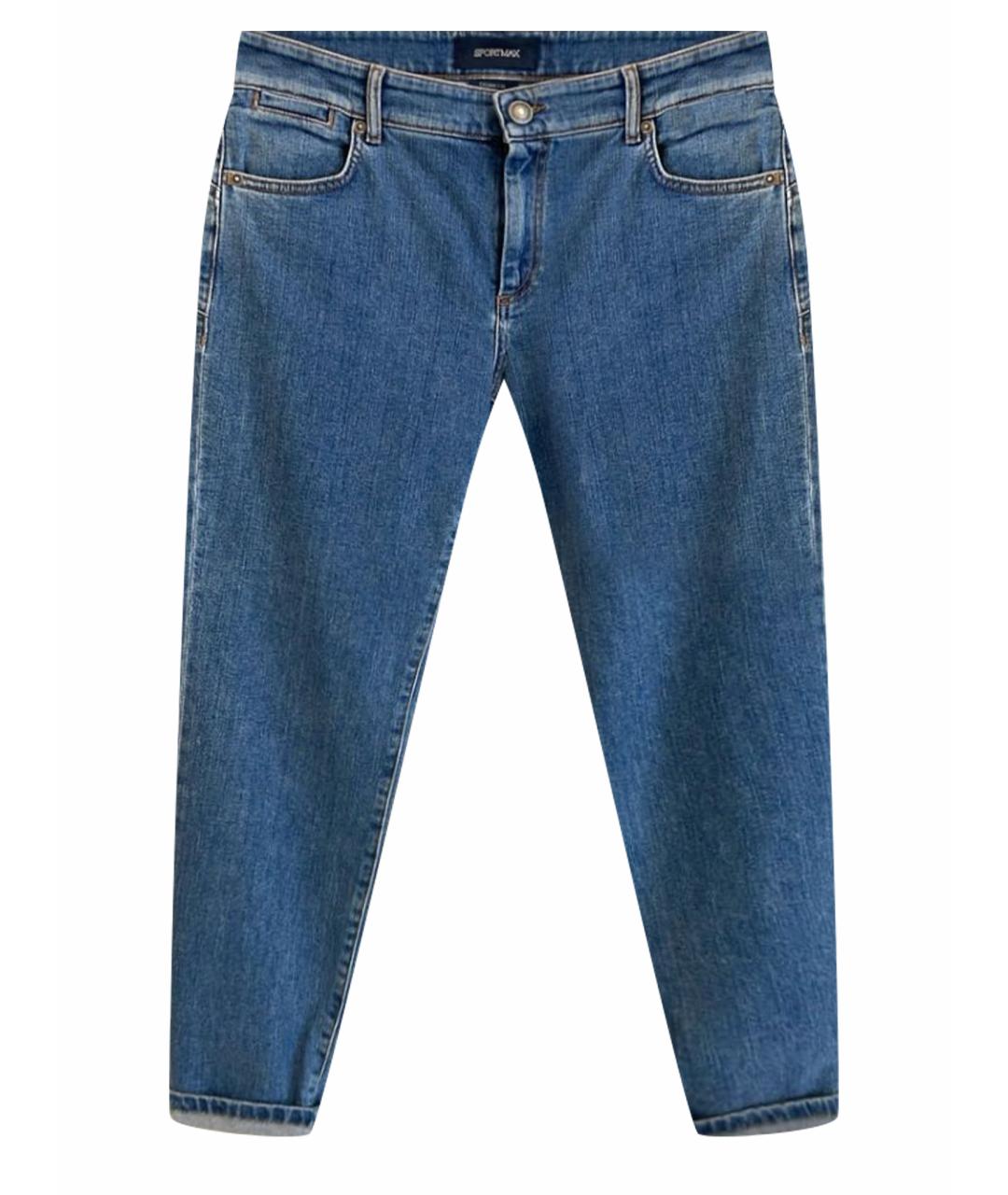 SPORTMAX Голубые хлопко-эластановые джинсы слим, фото 1