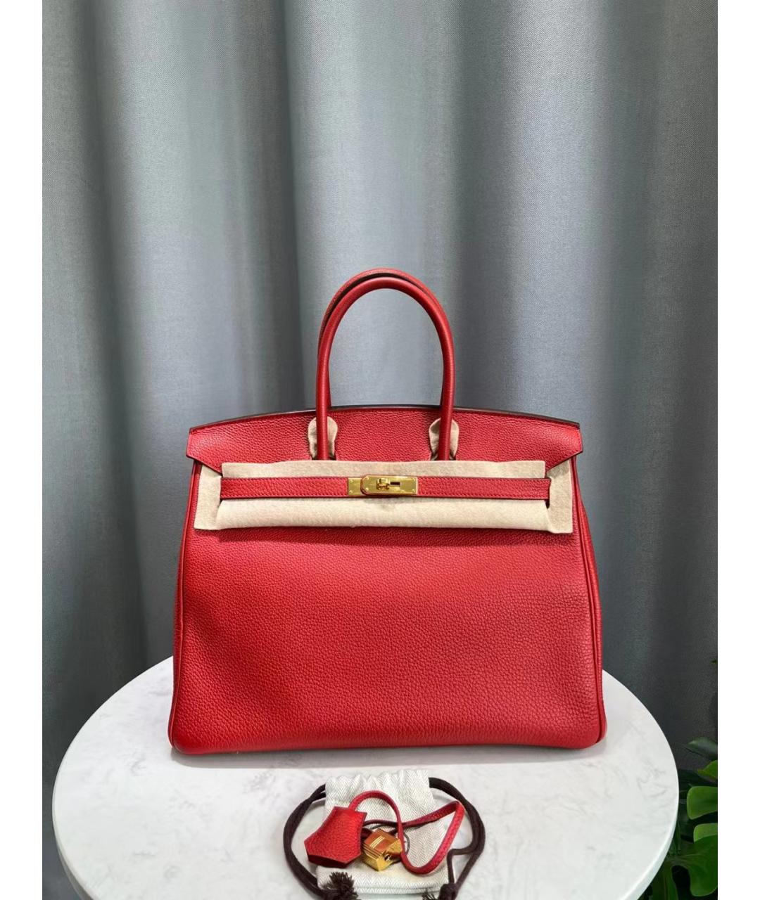HERMES Красная кожаная сумка с короткими ручками, фото 7