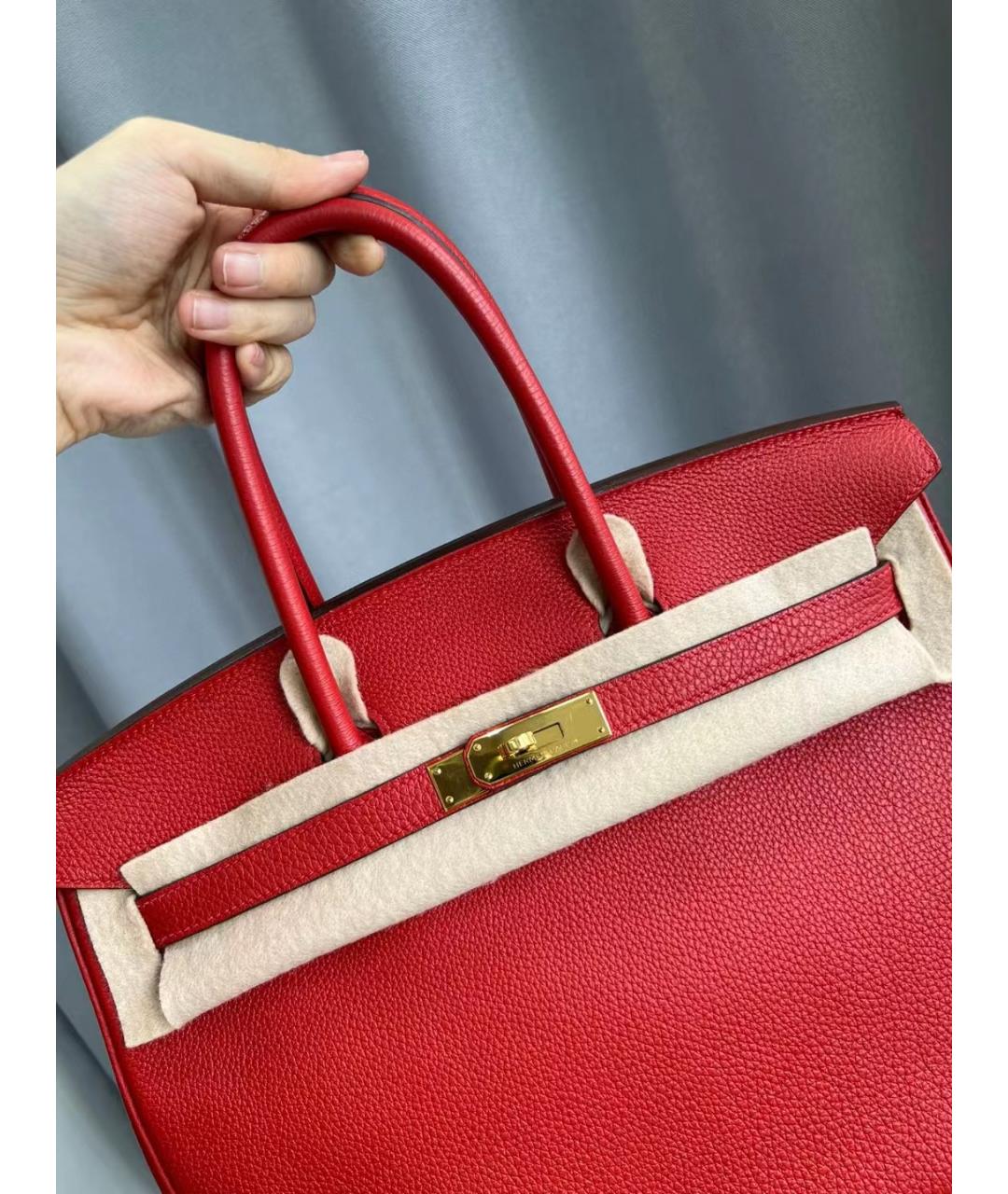 HERMES Красная кожаная сумка с короткими ручками, фото 6