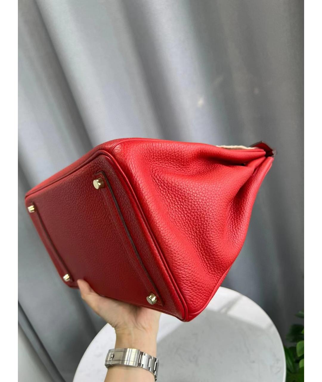 HERMES Красная кожаная сумка с короткими ручками, фото 5