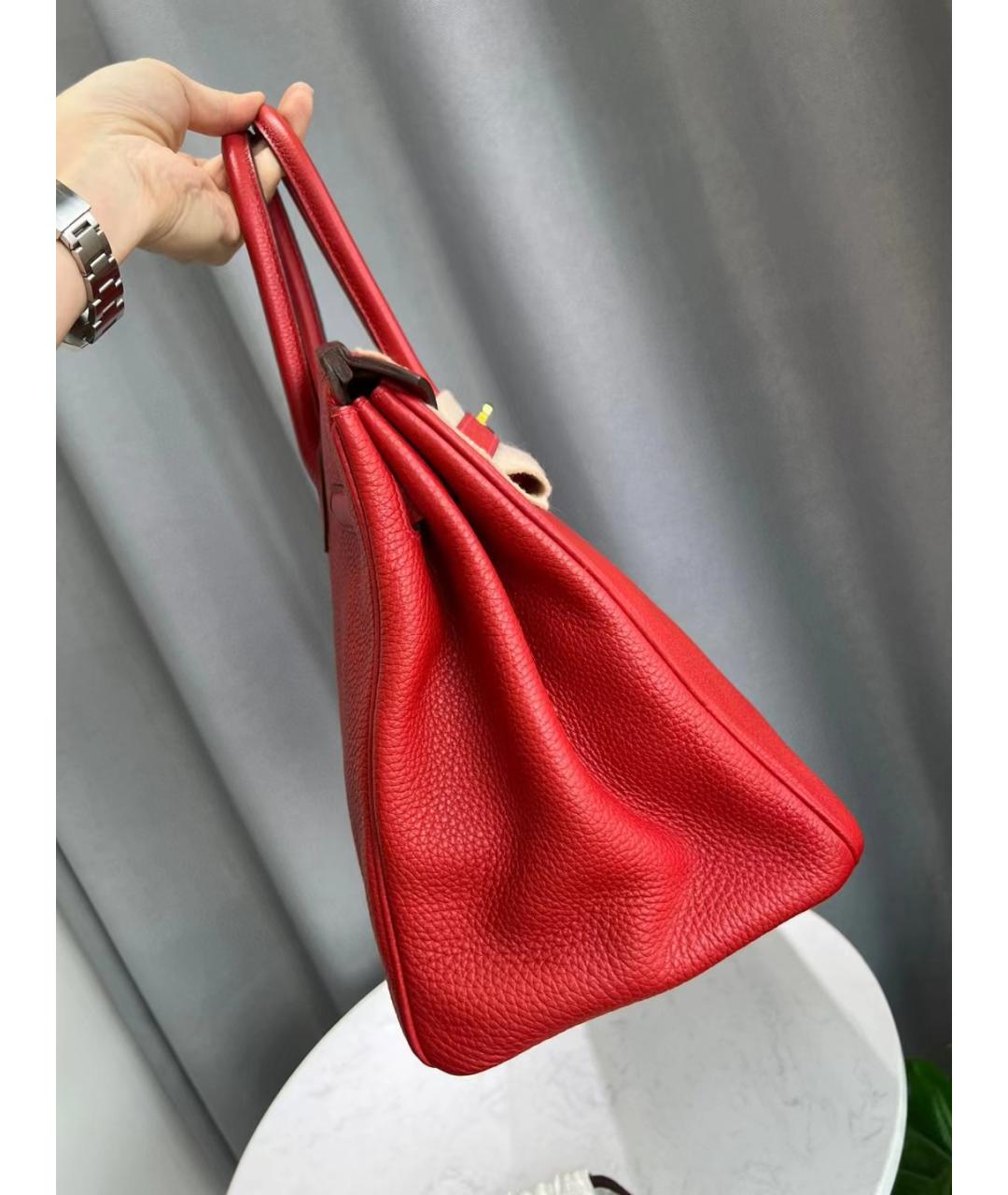 HERMES Красная кожаная сумка с короткими ручками, фото 3