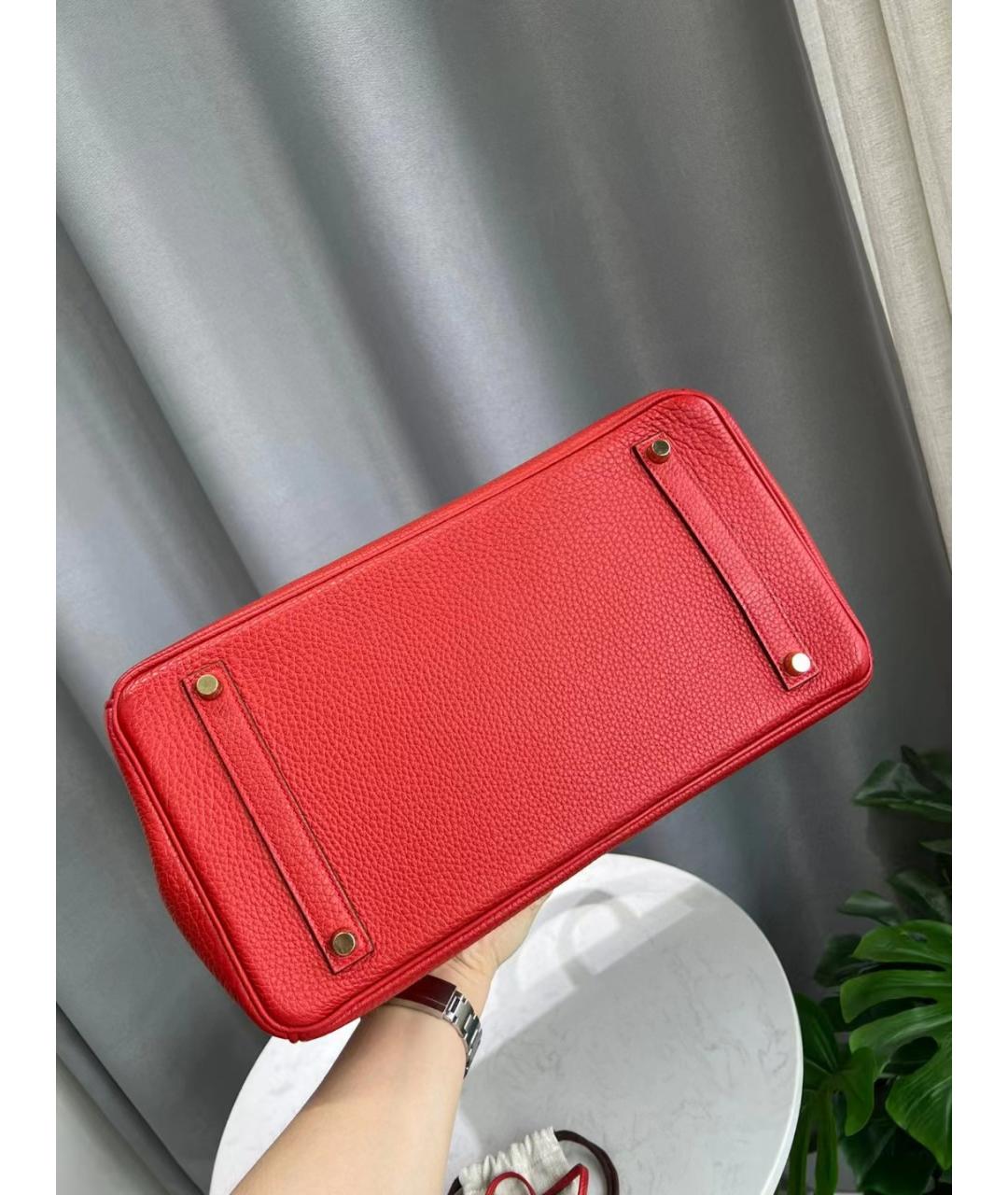 HERMES Красная кожаная сумка с короткими ручками, фото 4