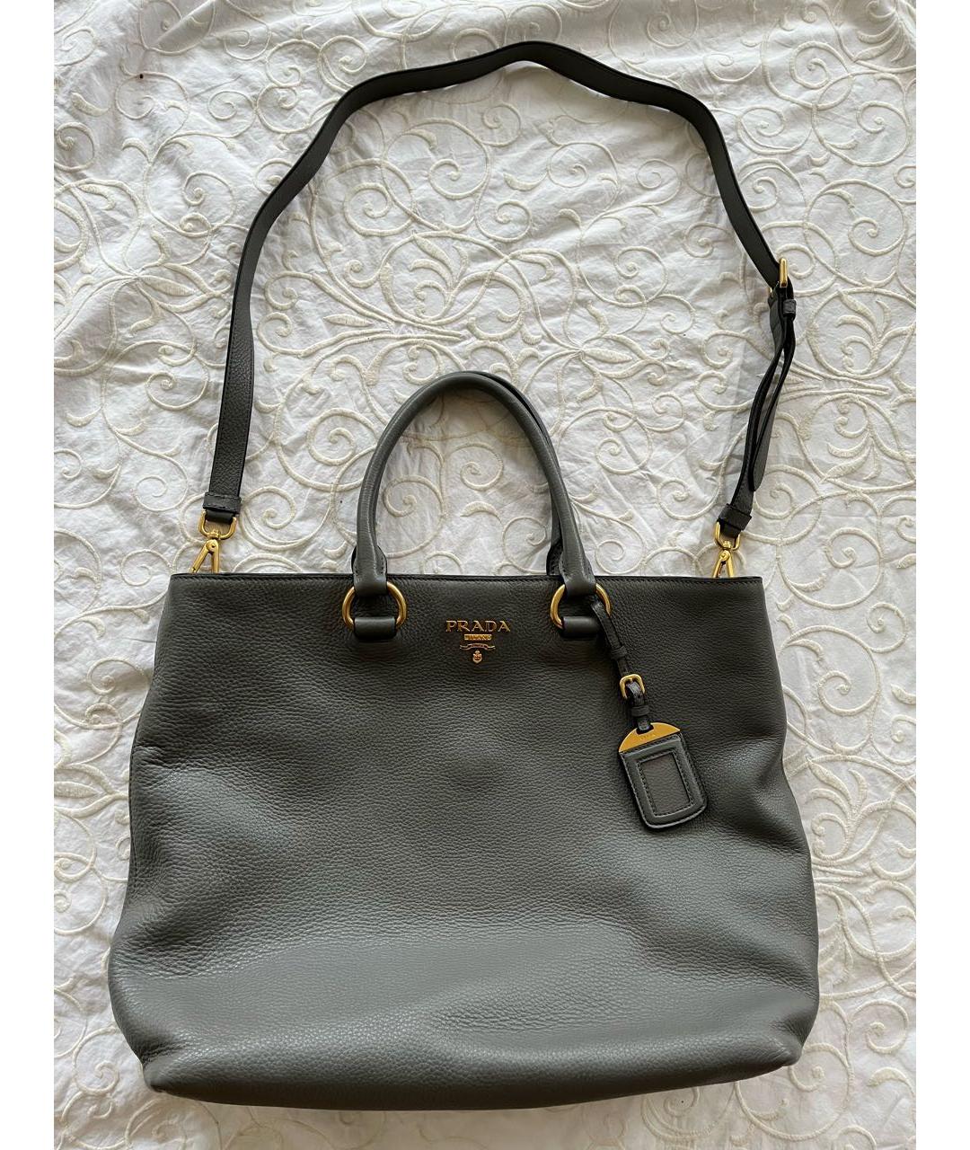 PRADA Серая кожаная сумка тоут, фото 9