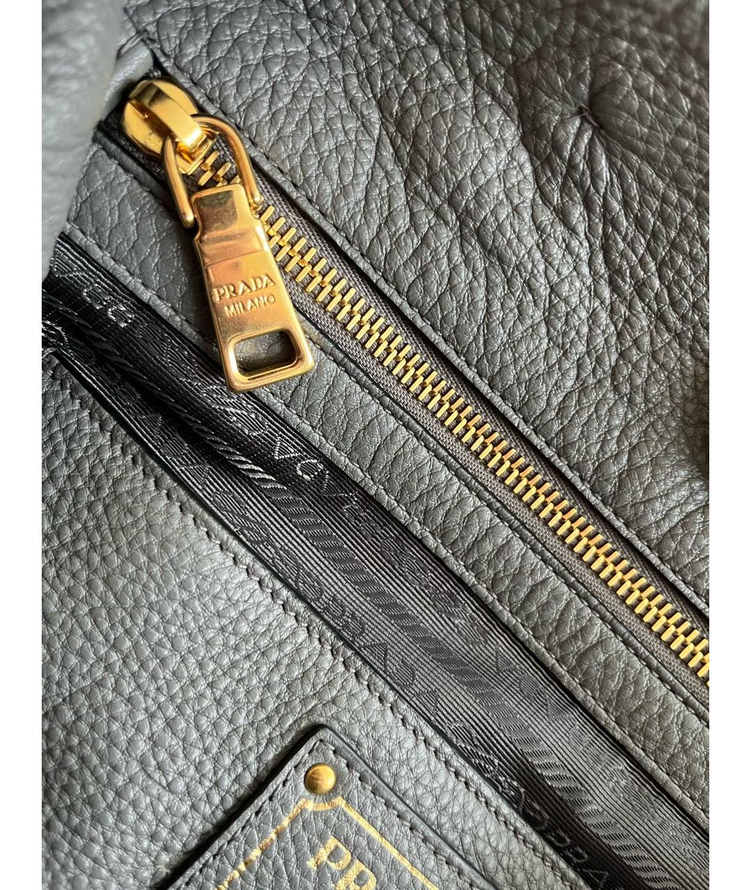 PRADA Серая кожаная сумка тоут, фото 4