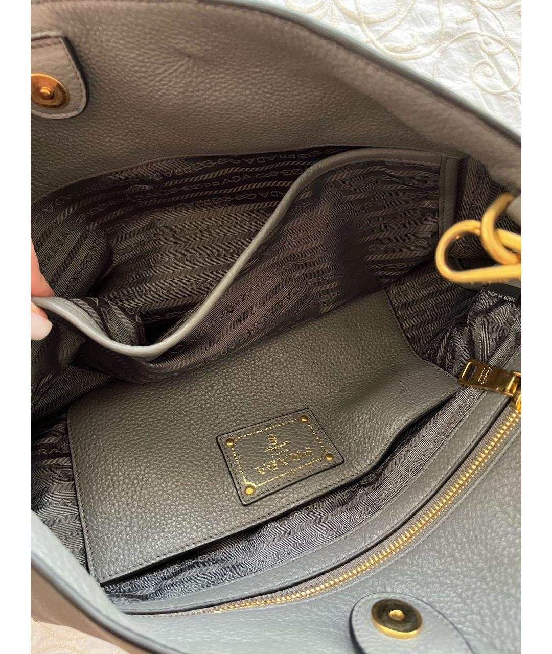 PRADA Серая кожаная сумка тоут, фото 6