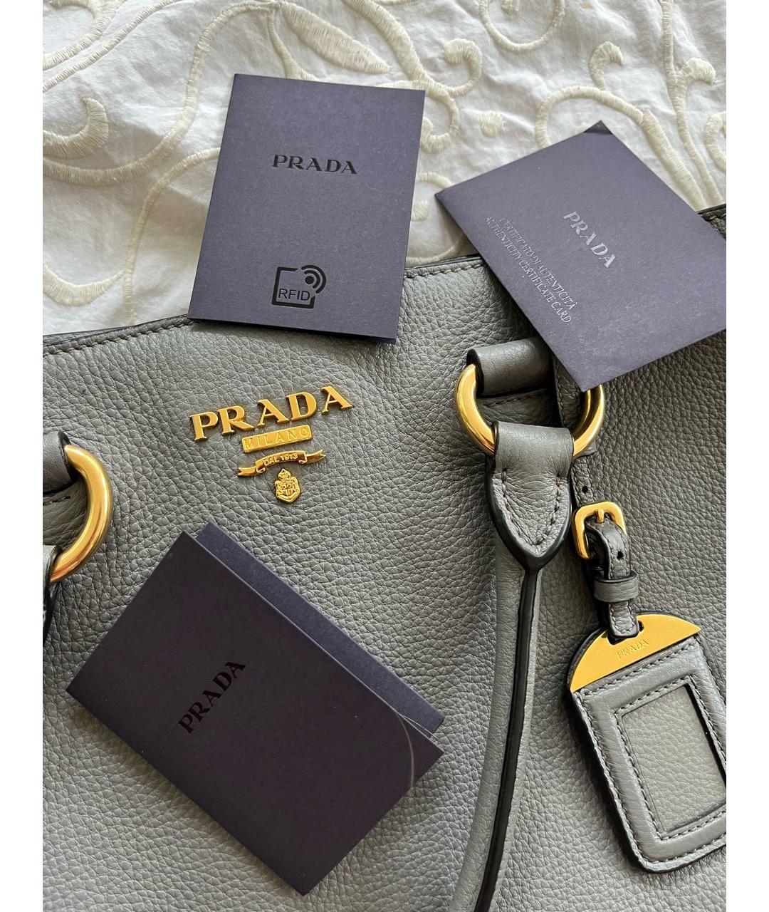 PRADA Серая кожаная сумка тоут, фото 3