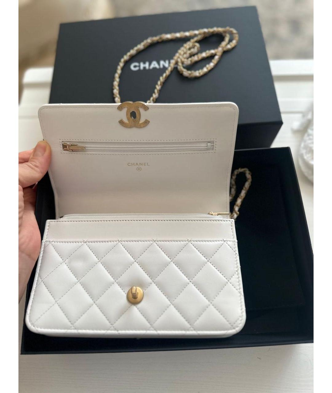 CHANEL PRE-OWNED Белая кожаная сумка через плечо, фото 3