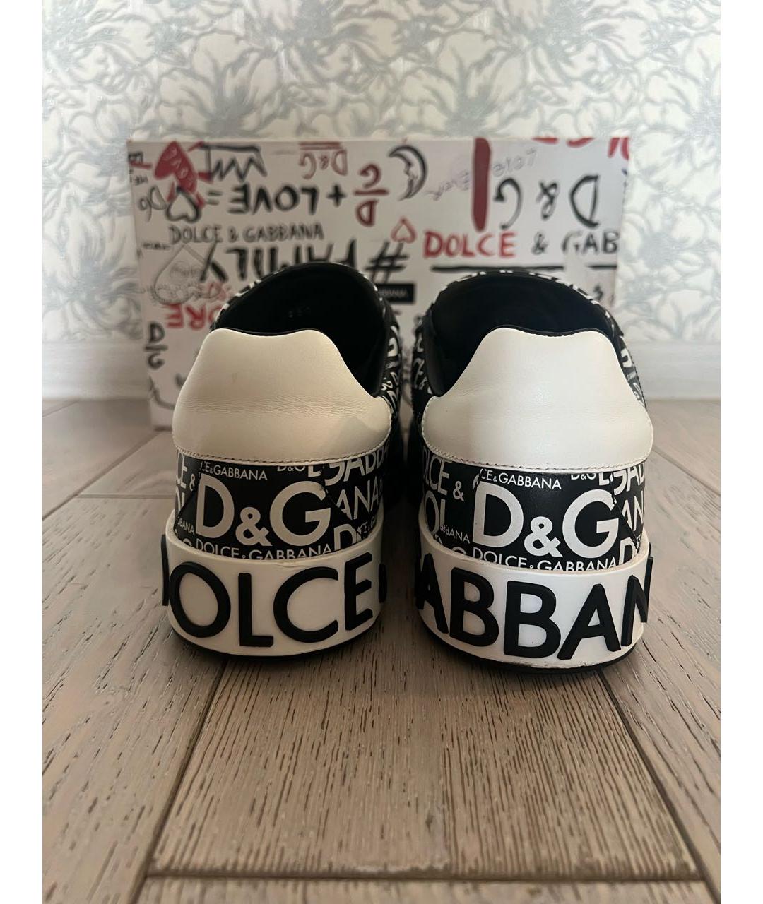 DOLCE&GABBANA Черные кожаные кеды, фото 2