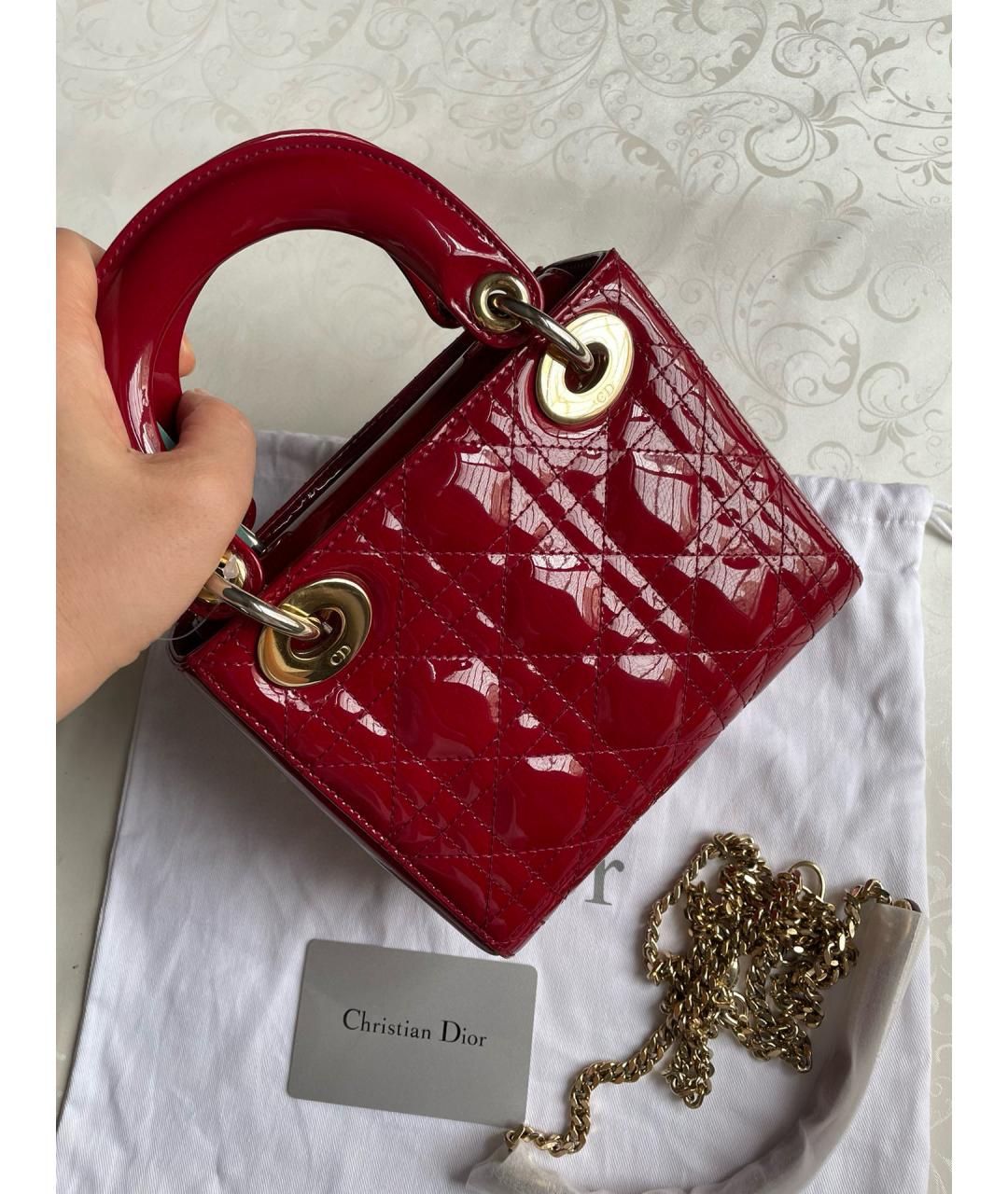 CHRISTIAN DIOR Красная сумка с короткими ручками из лакированной кожи, фото 3