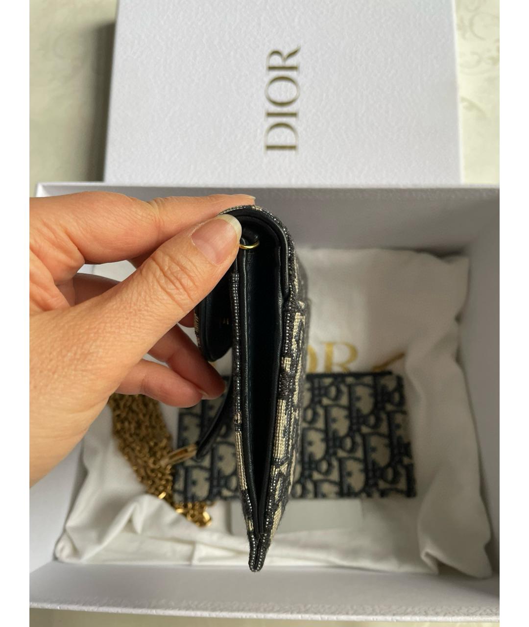 CHRISTIAN DIOR Темно-синяя льняная сумка через плечо, фото 4