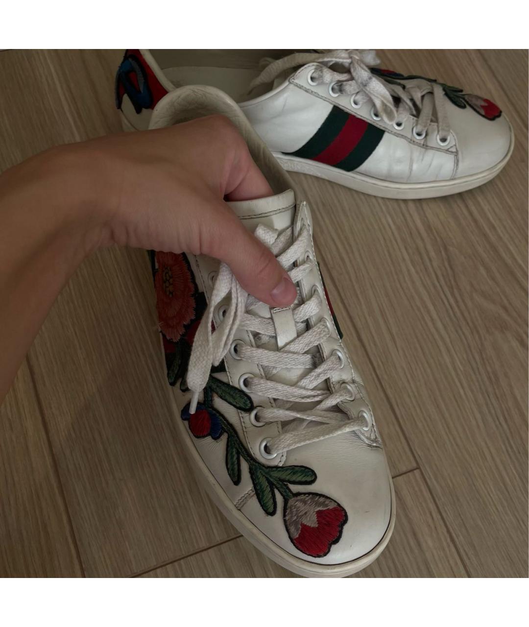 GUCCI Белые кожаные кеды, фото 2