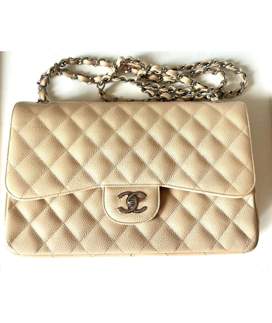CHANEL Бежевая кожаная сумка через плечо, фото 9