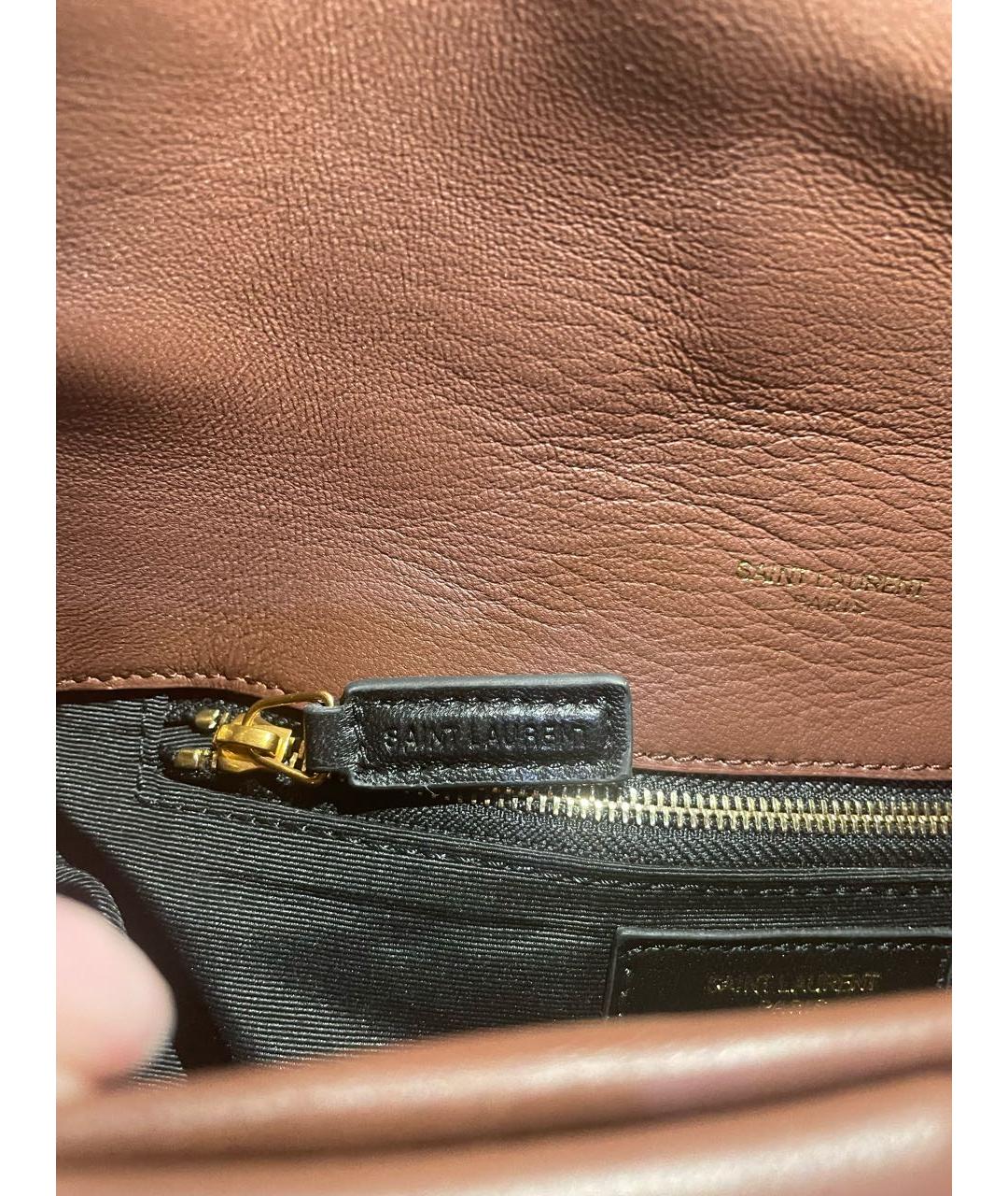 SAINT LAURENT Коричневая кожаная сумка через плечо, фото 6