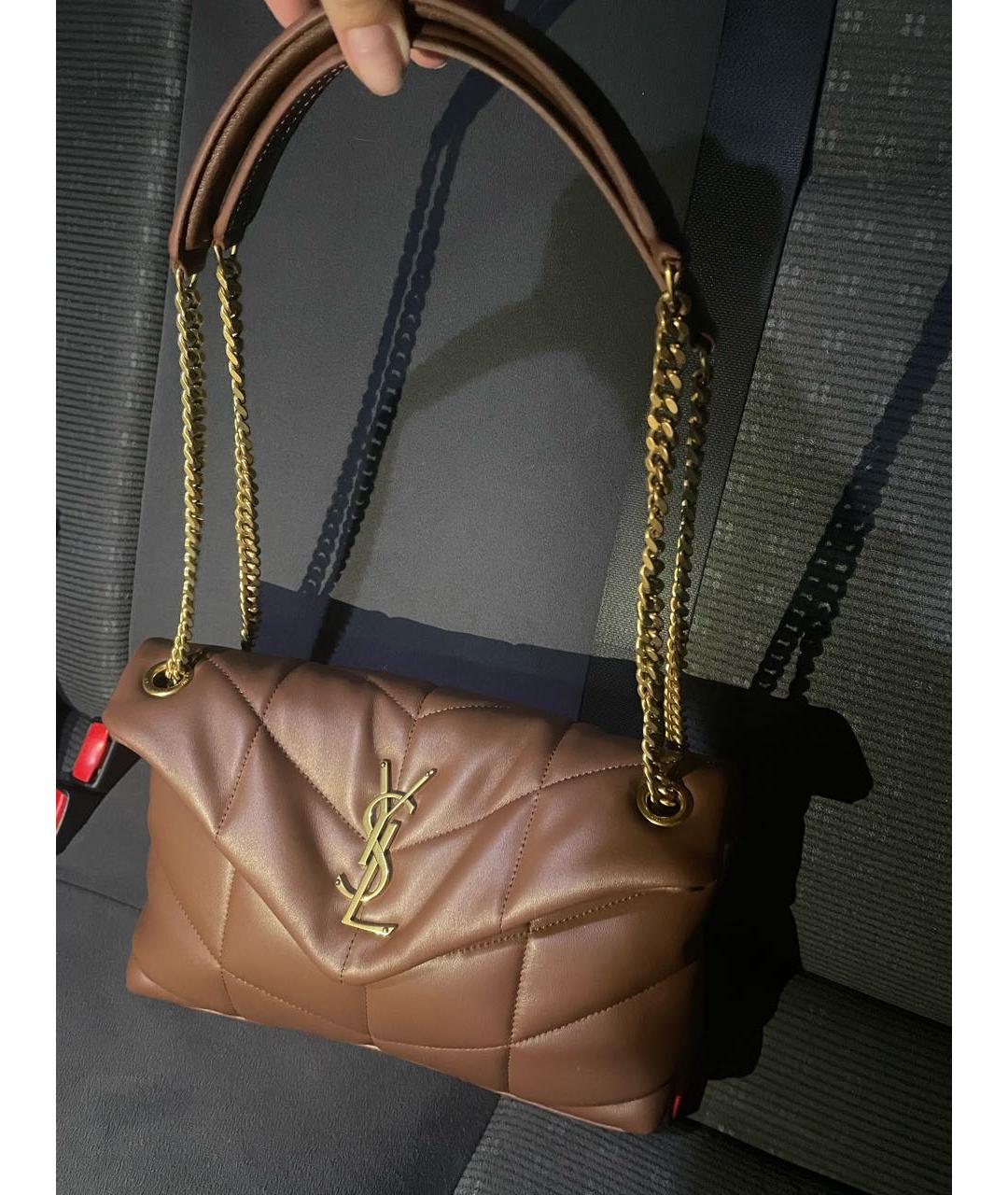 SAINT LAURENT Коричневая кожаная сумка через плечо, фото 9