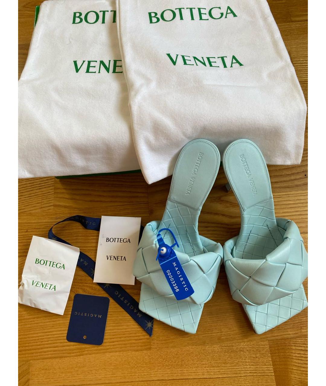 BOTTEGA VENETA Голубые кожаные мюли, фото 3
