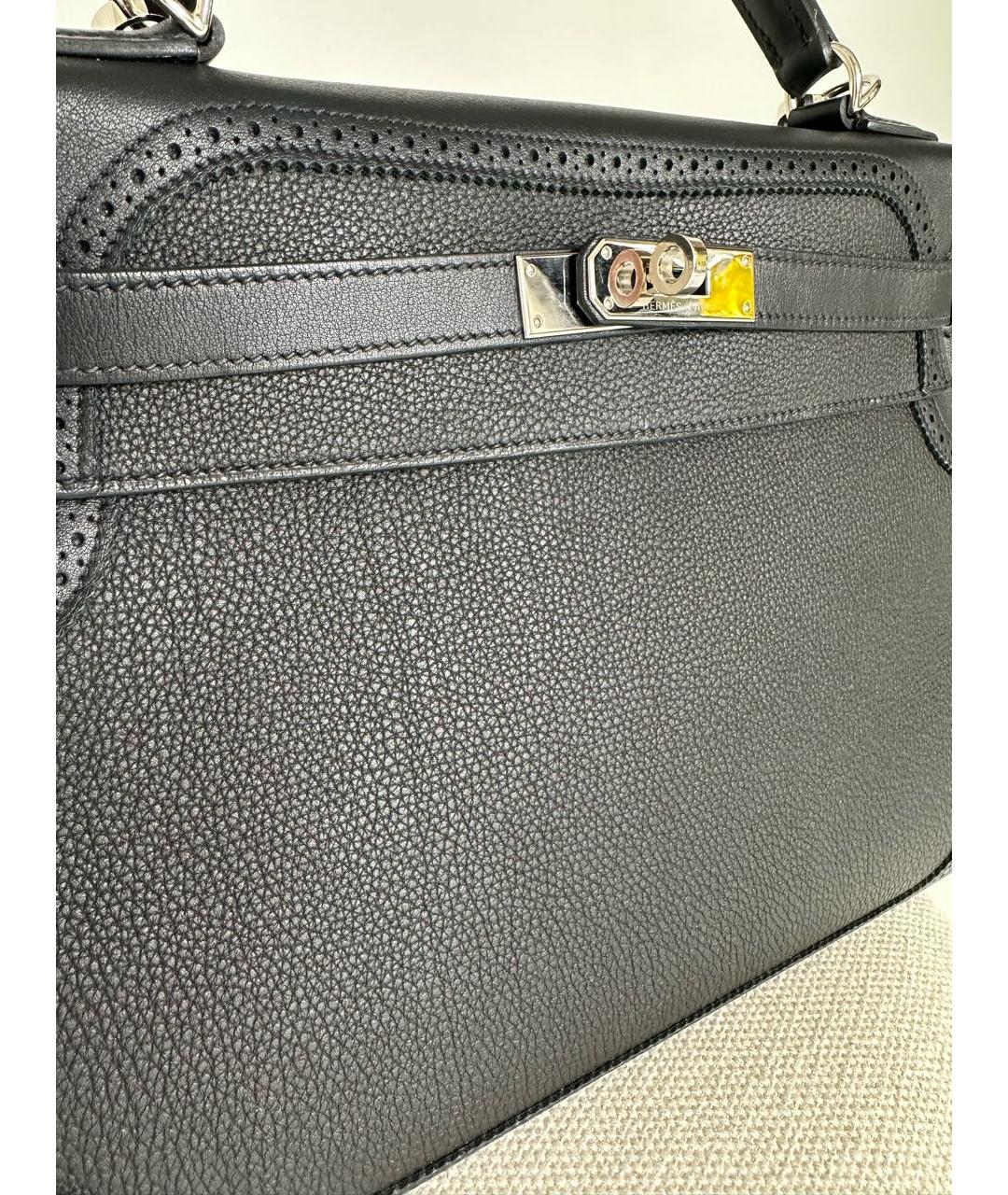 HERMES Черная кожаная сумка с короткими ручками, фото 2