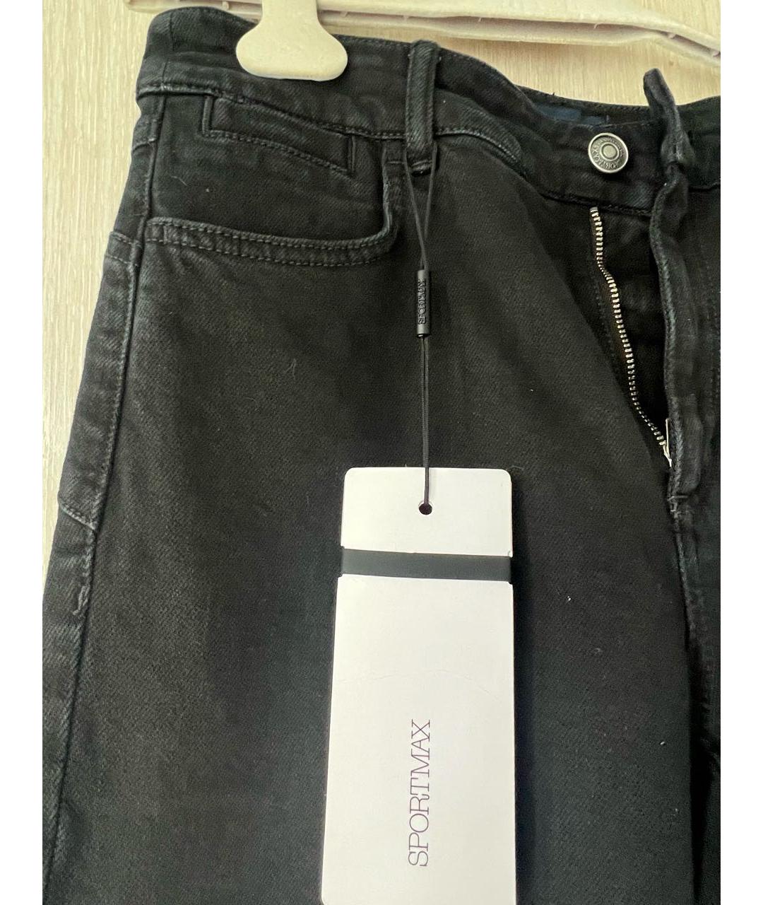 SPORTMAX Черные хлопко-эластановые прямые джинсы, фото 3