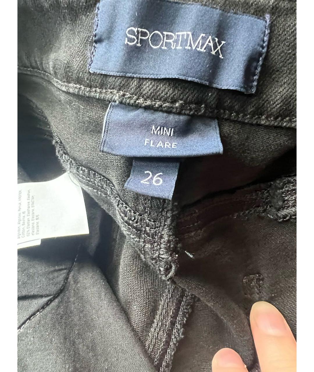 SPORTMAX Черные хлопко-эластановые прямые джинсы, фото 2