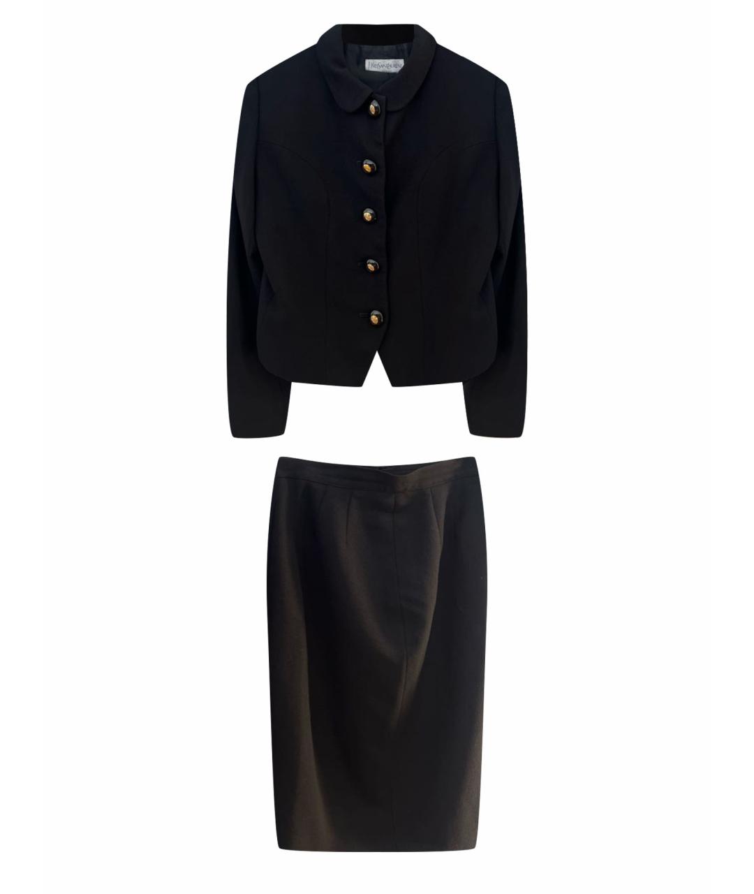 SAINT LAURENT Черный льняной костюм с юбками, фото 1