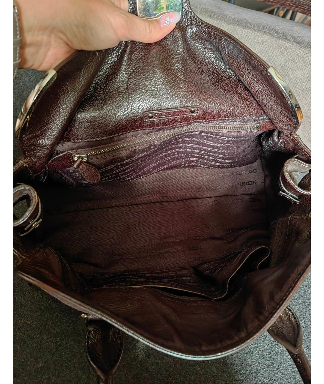 CELINE Коричневая кожаная сумка с короткими ручками, фото 4