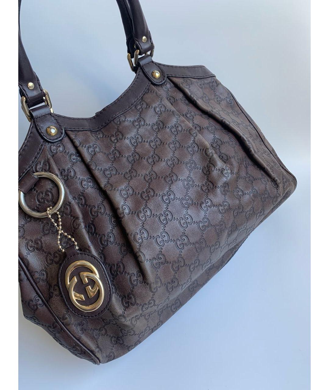 GUCCI Коричневая кожаная сумка тоут, фото 6