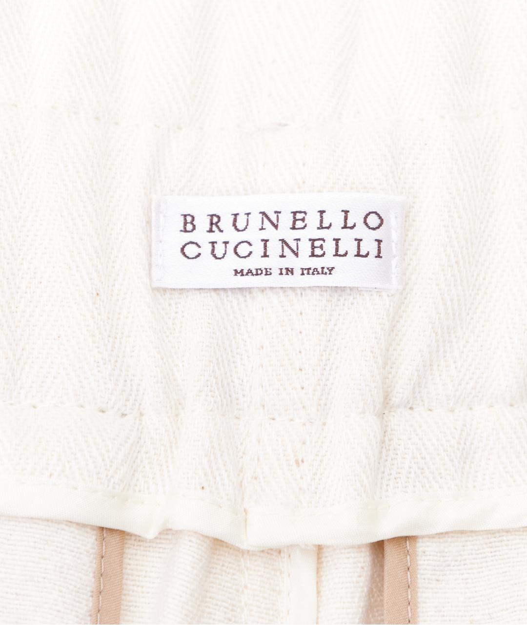 BRUNELLO CUCINELLI Белые хлопко-леновые прямые джинсы, фото 4