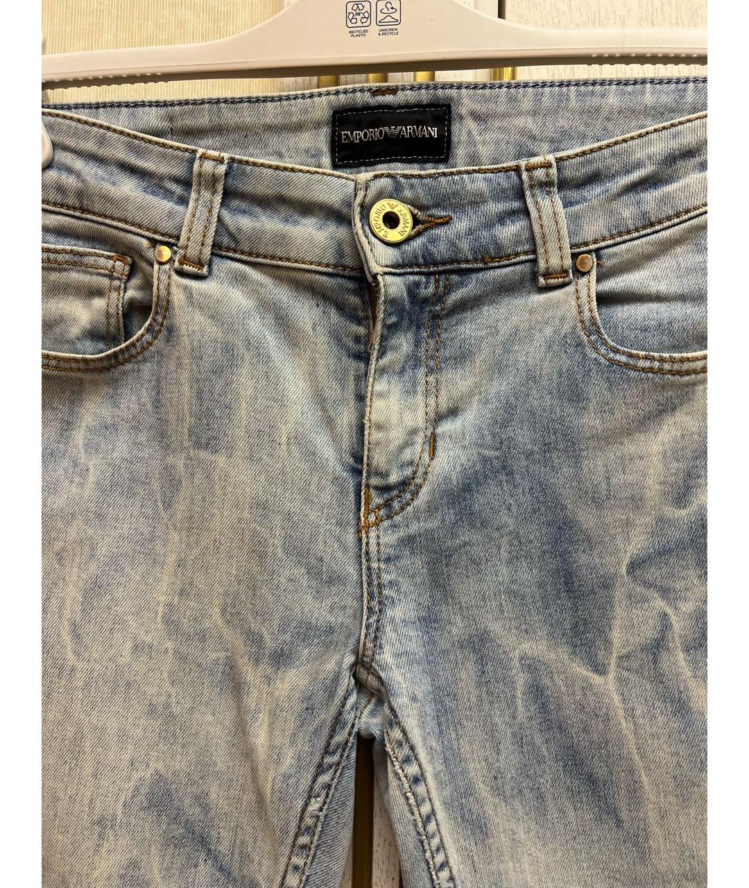 EMPORIO ARMANI Голубые хлопковые джинсы слим, фото 3