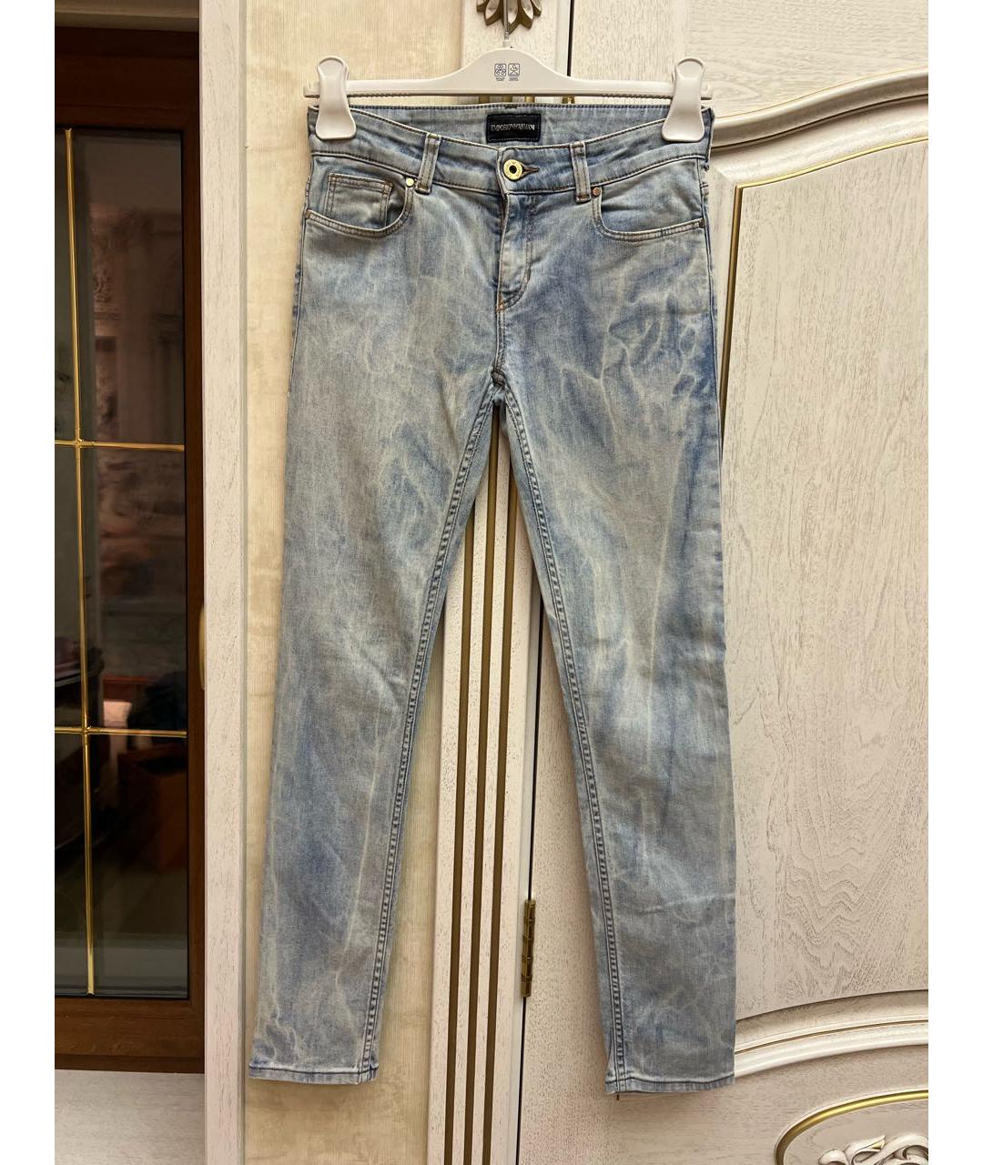 EMPORIO ARMANI Голубые хлопковые джинсы слим, фото 5