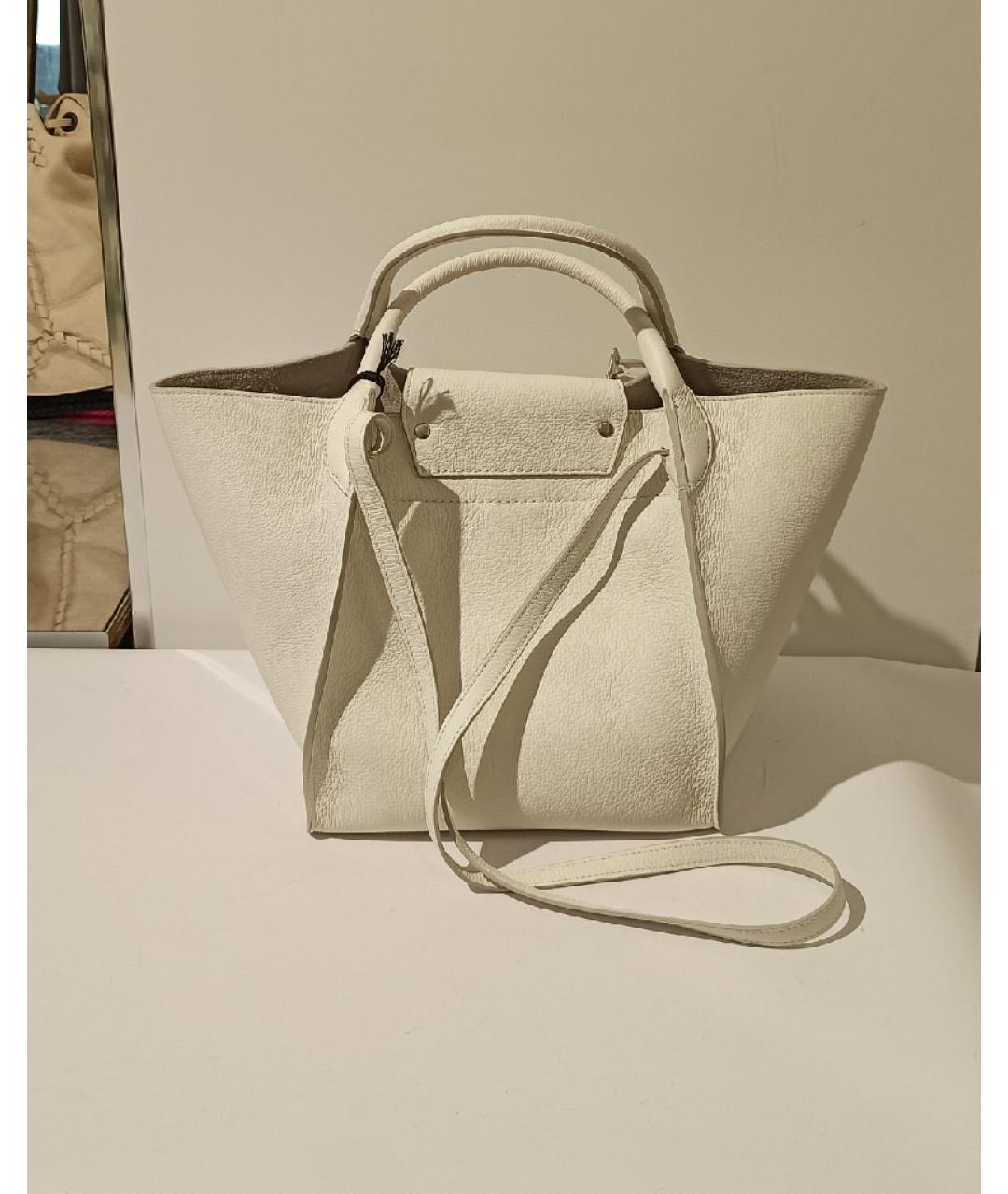 CELINE Белая кожаная сумка с короткими ручками, фото 3