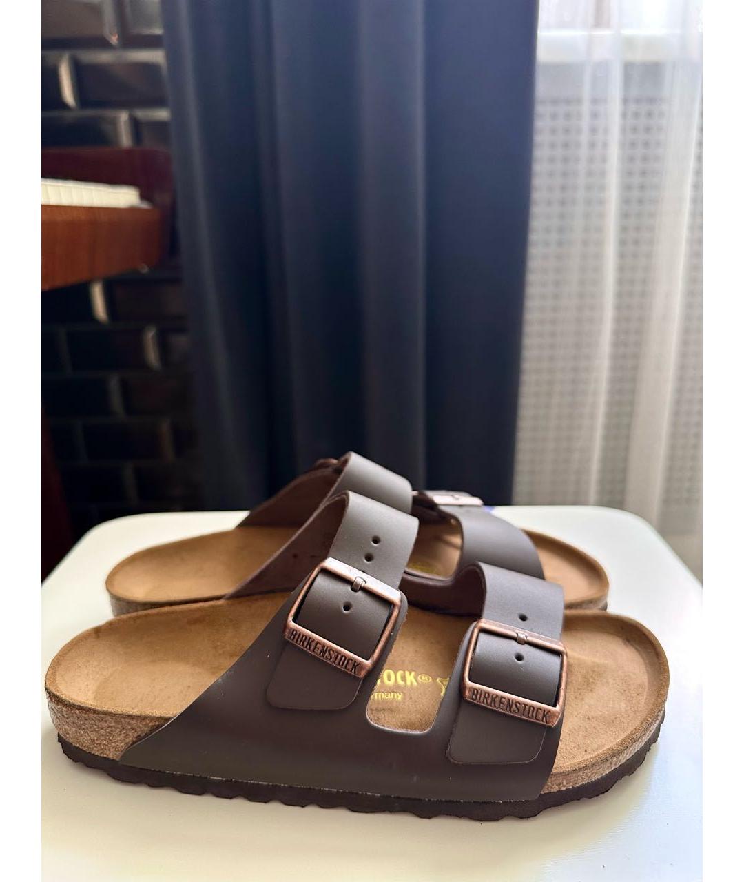 BIRKENSTOCK Коричневые кожаные сандалии, фото 9
