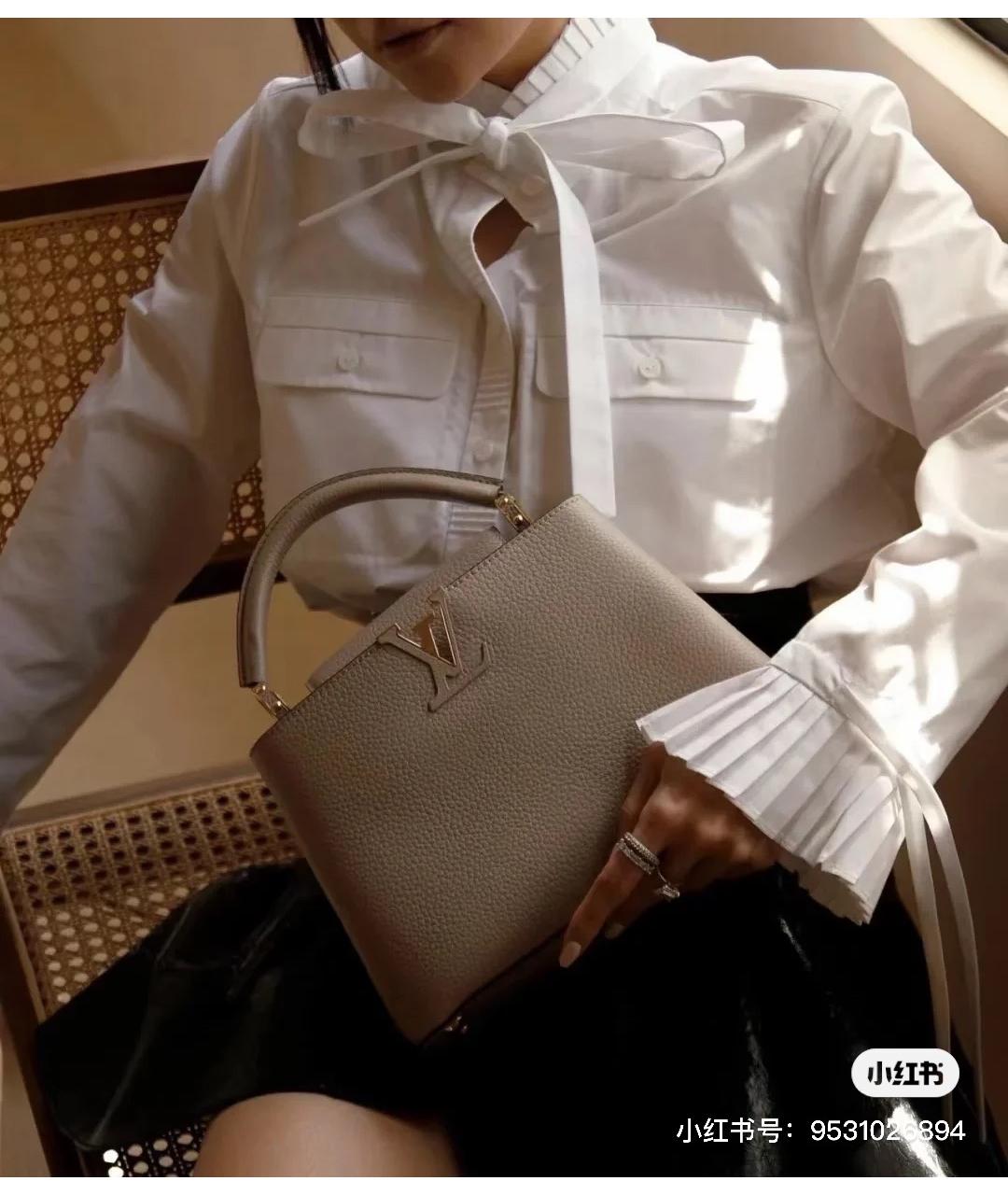 LOUIS VUITTON Серая кожаная сумка с короткими ручками, фото 6