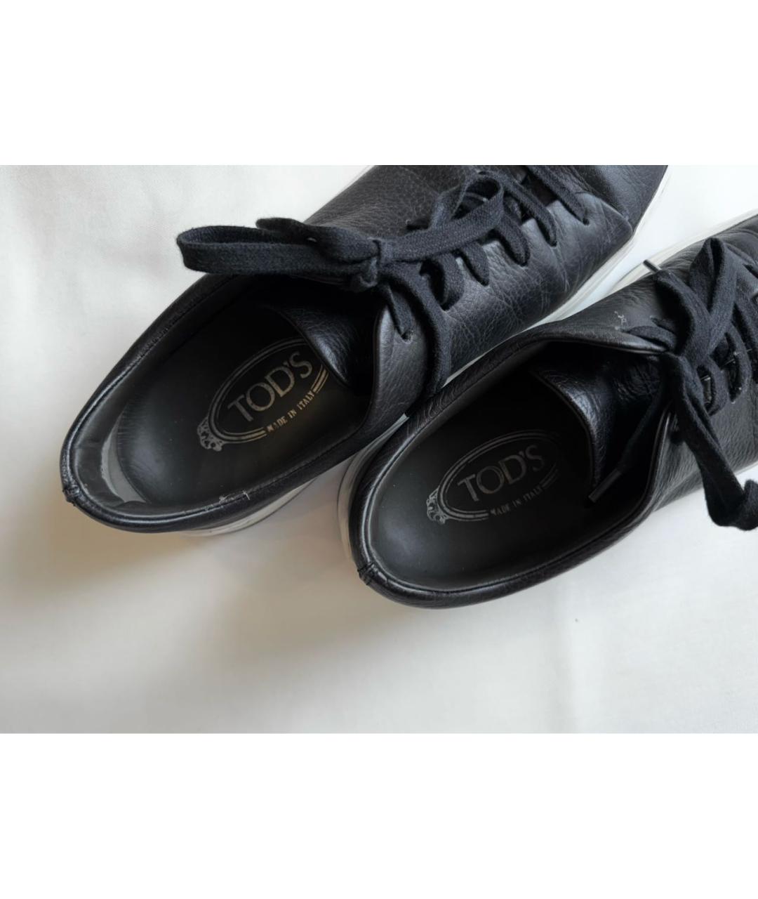 TOD'S Черные кожаные низкие кроссовки / кеды, фото 3