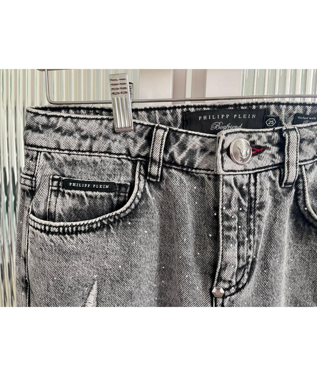 PHILIPP PLEIN Серые хлопковые прямые джинсы, фото 3
