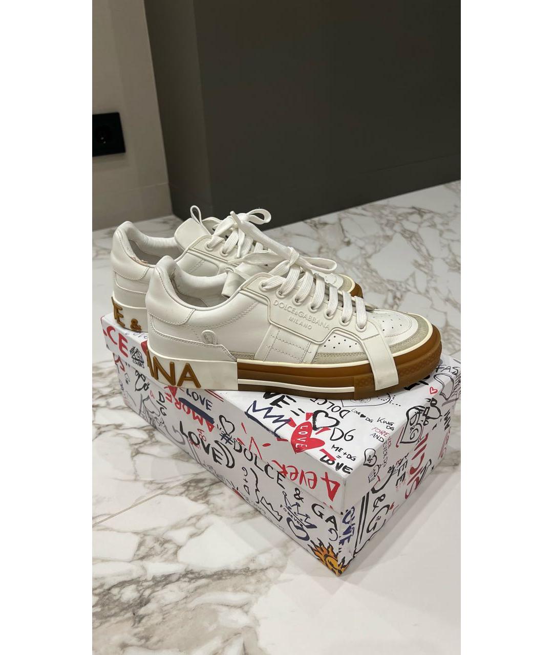 DOLCE&GABBANA Белые кожаные кеды, фото 5