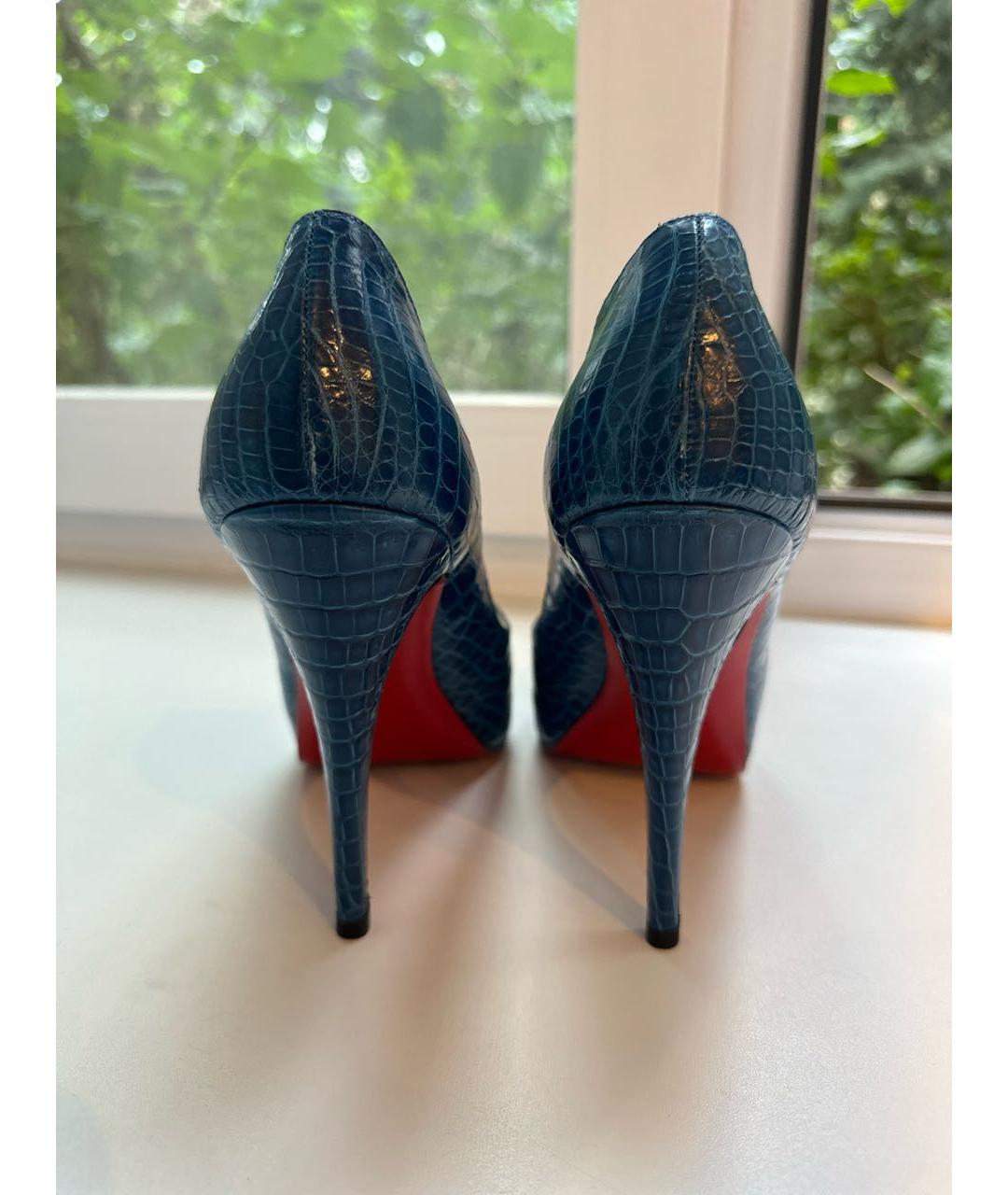 CHRISTIAN LOUBOUTIN Темно-синие туфли из экзотической кожи, фото 4