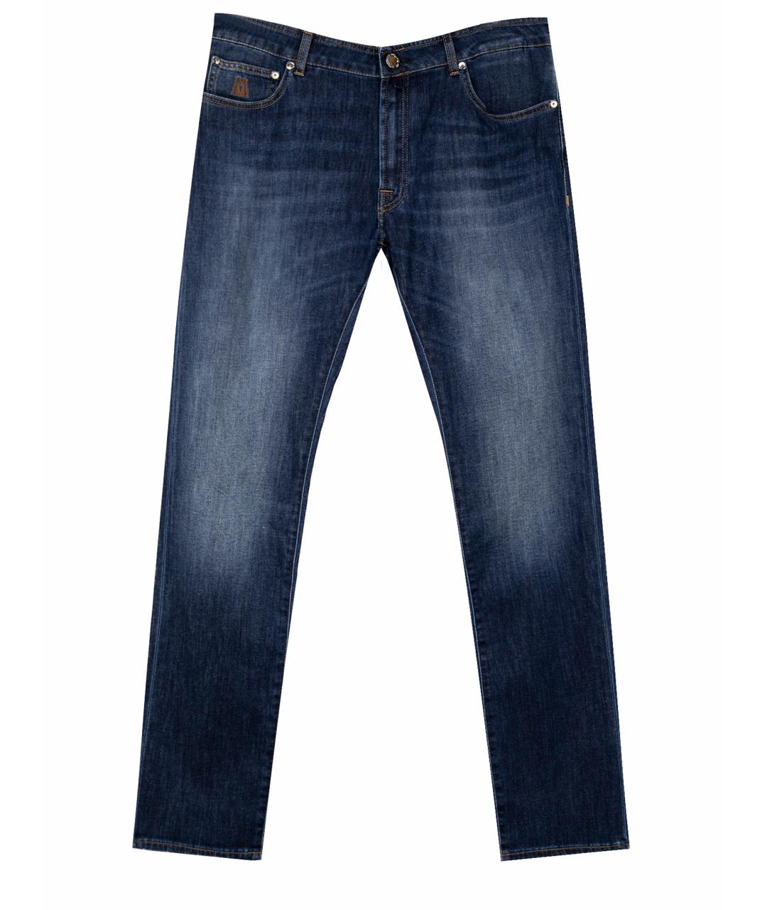 MOORER Синие хлопок-полиэтиленовые прямые джинсы, фото 1