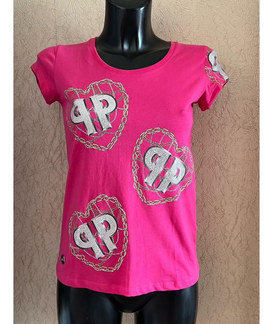 PHILIPP PLEIN Фуксия хлопковая футболка, фото 2